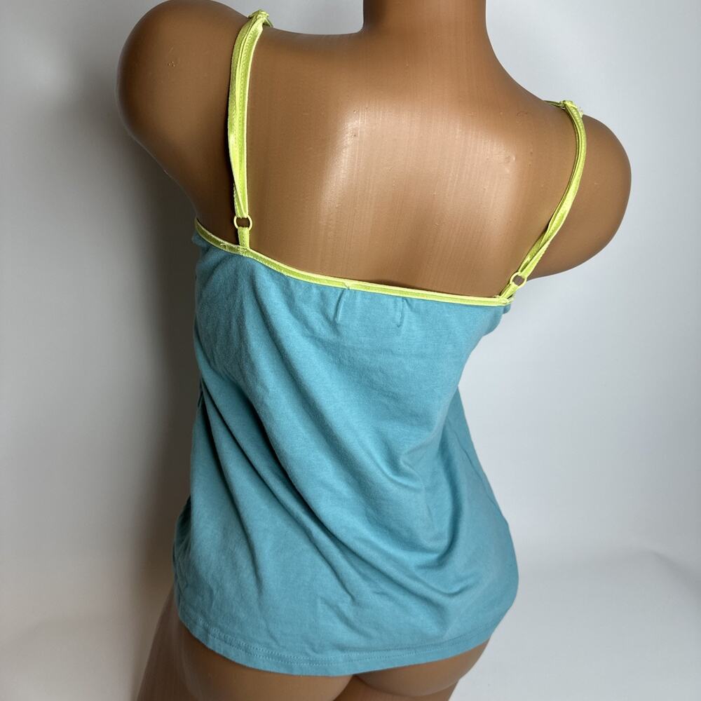 Y2K Dunia Aqua Cami Top Yellow Lace Trim Floral Graphic Tank Large Soft Girl - Picture 2 of 9